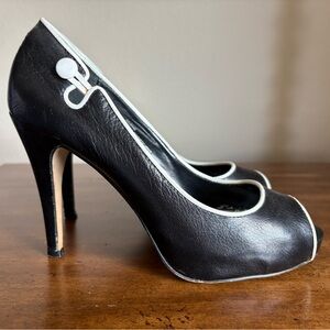 White House Black Market Black and White Peep-Toe Heels